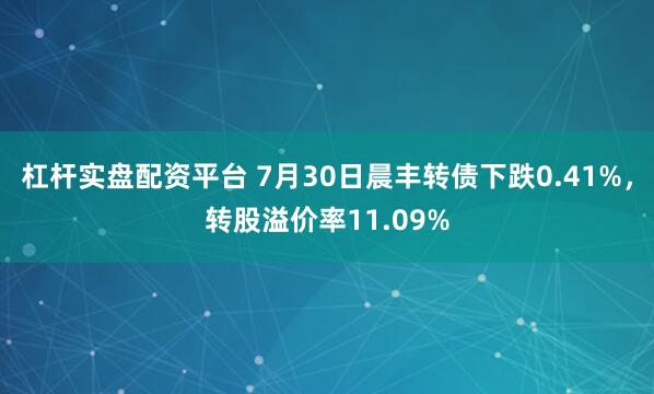杠杆实盘配资平台 7月30日晨丰转债下跌0.41%，转股溢价率11.09%